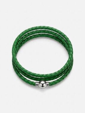 Linx Triple Green Leather Braided Cord Bracelet with Magnetic Clasp